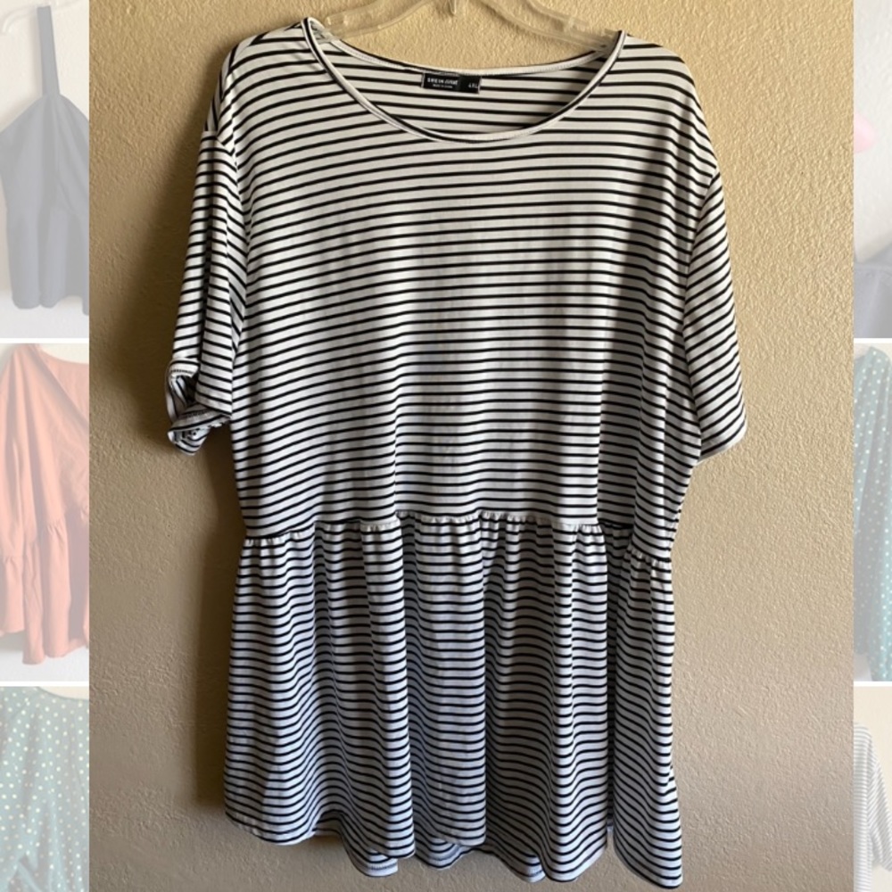 Plus Stripped Ruffle Hem Tee Size 4XL
